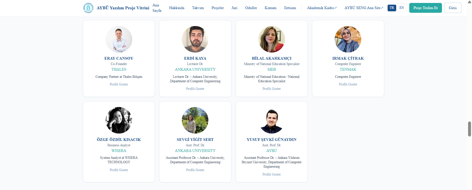 The continuation of the Jury page lists academics and industry professionals along with their profile photos, affiliations, and professional titles.