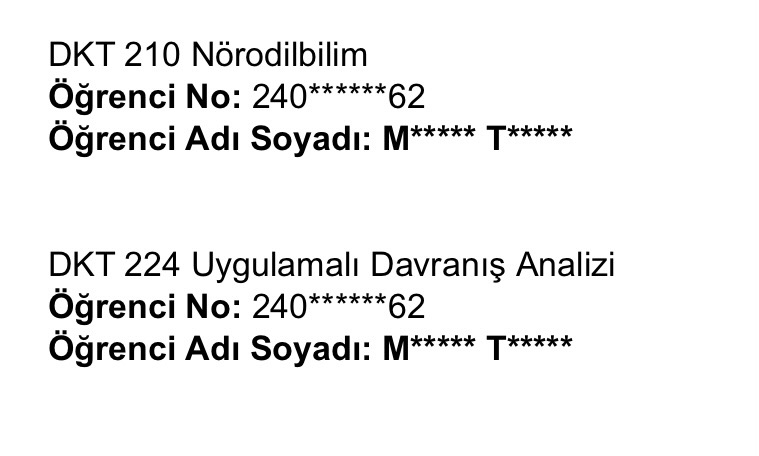 Final sınavına giremeyecek öğrenci listesi.