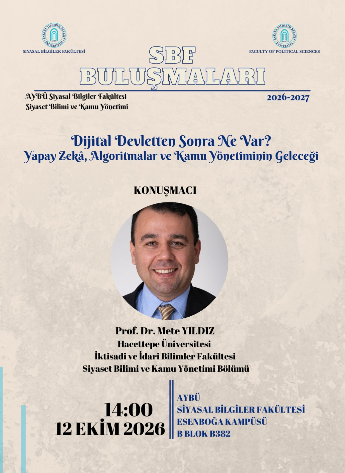 SBF buluşmaları prof. dr. mete yıldız tanıtım afişi