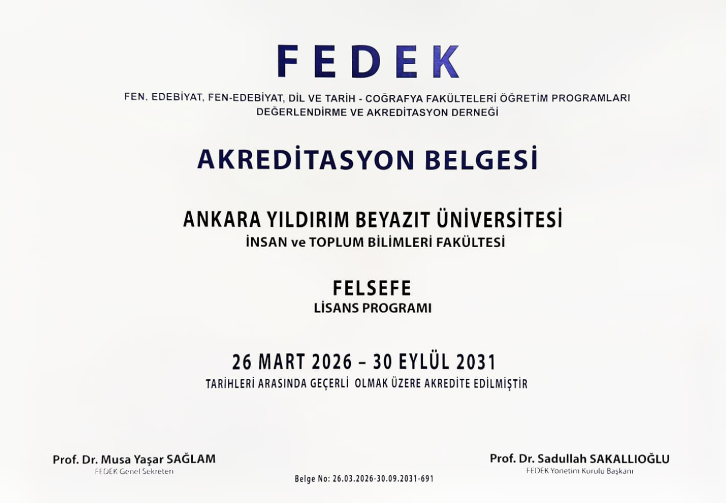 fedek akreditasyon belgesi fotoğrafı