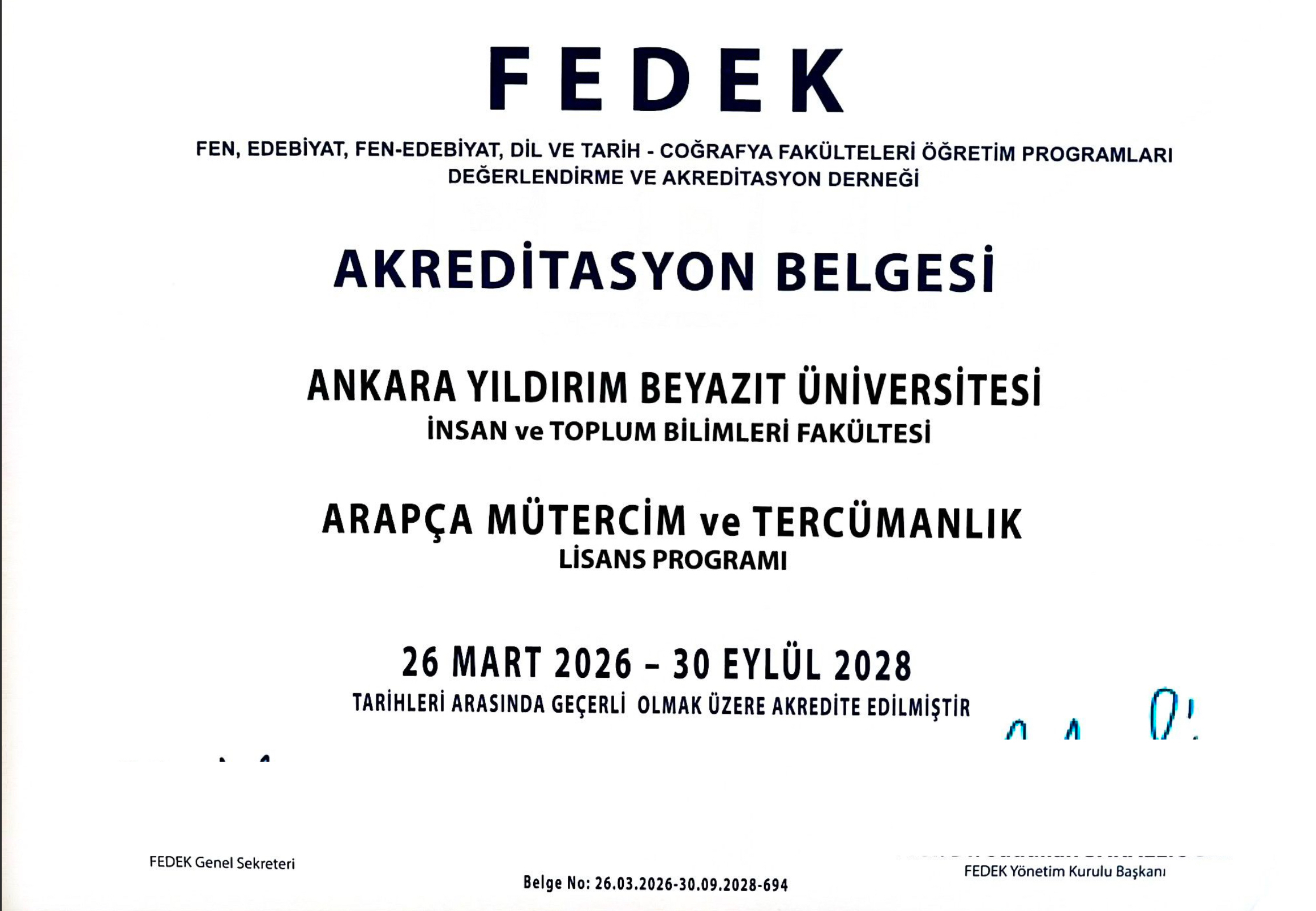 FEDEK Accreditation Certificate.