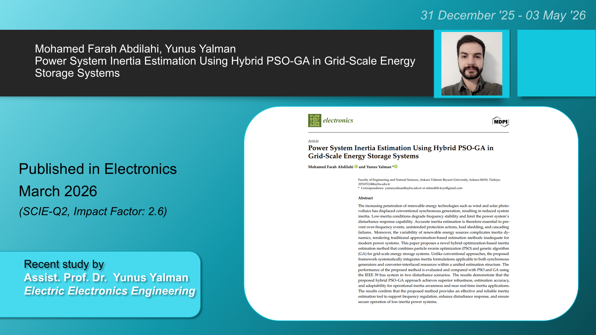 Power System Inertia Estimation Using Hybrid PSO-GA in Grid-Scale Energy Storage Systems adlı Mohamed Farah Abdilahi, Yunus Yalman tarafından yapılan çalışma görseli