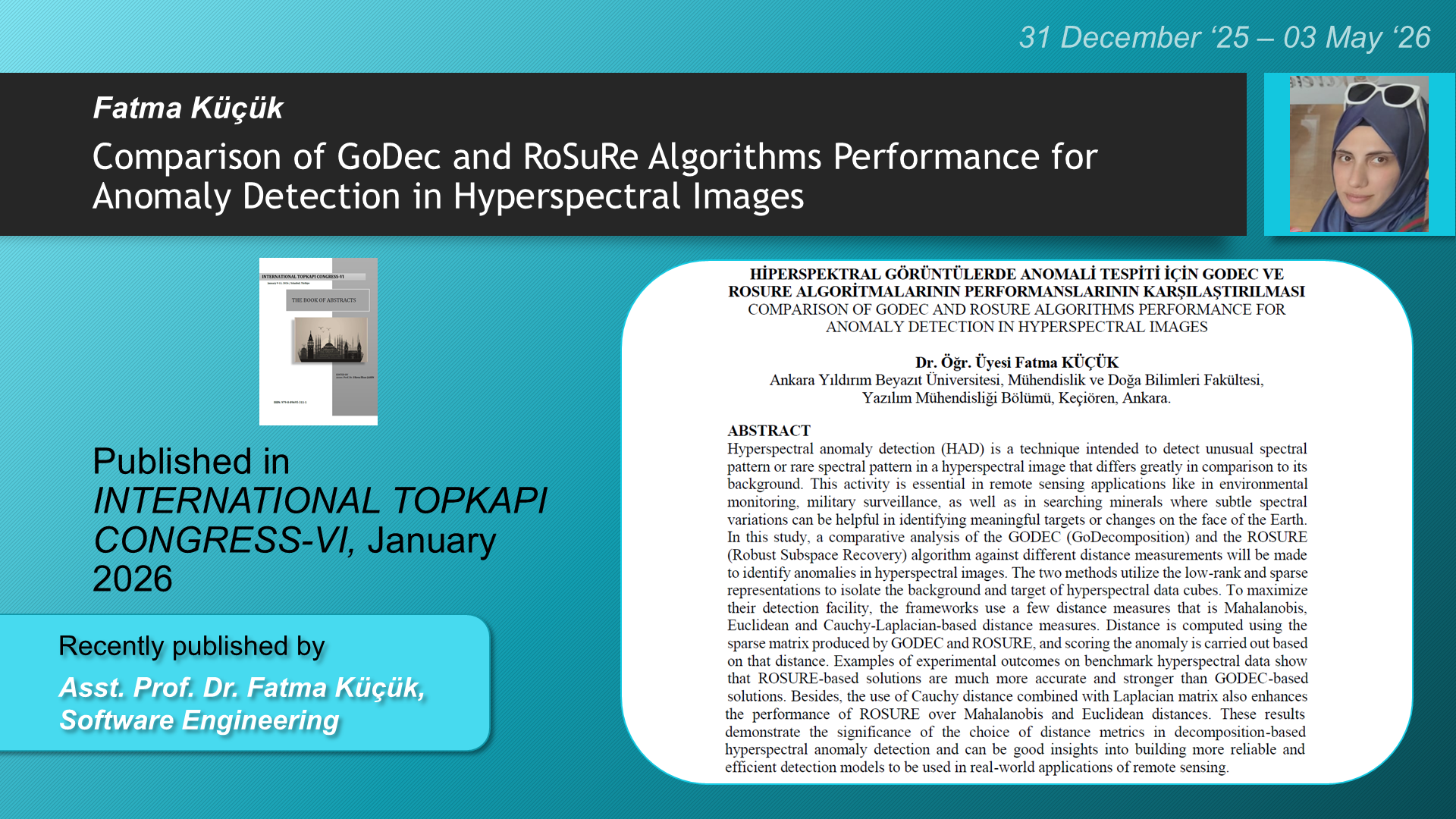 Comparison of GoDec and RoSuRe Algorithms Performance for Anomaly Detection in Hyperspectral Images adlı Fatma Küçük tarafından yapılan çalışma görseli