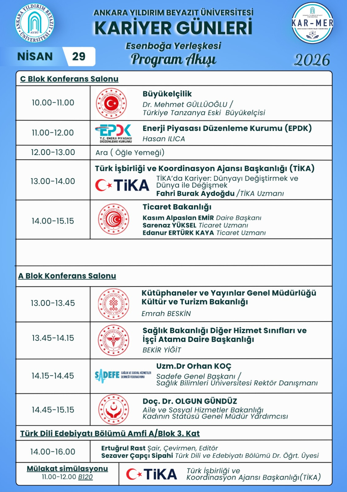 29 Nisan 2026 Kariyer Günleri Program Akışı