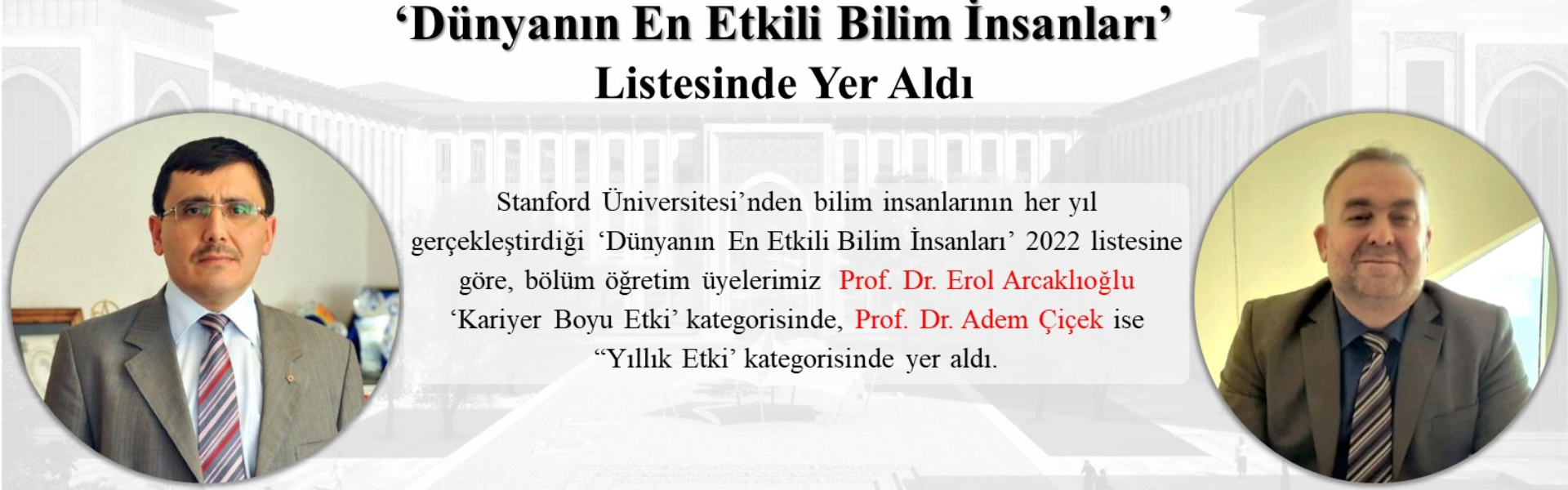 Makine Mühendisliği Bölümü Öğretim Üyeleri'nden Prof. Dr. Erol Arcaklıoğlu ve Prof. Dr. Adem Çiçek Dünyanın En Etkili Bilim İnsanları 2022 listesinde yer almıştır yazan afiş.
