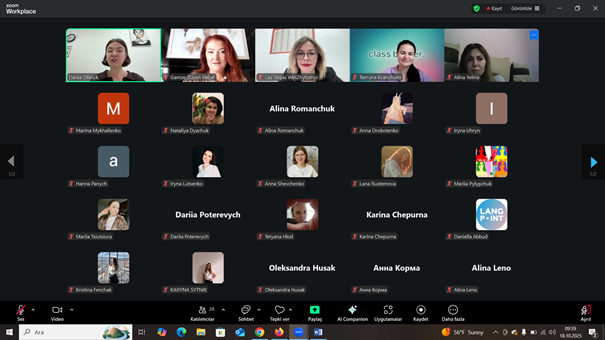 Öğr. Gör. Gamze Yalçın ve diğer katılımcılarla online eğitimde sunumda toplu fotoğrafı