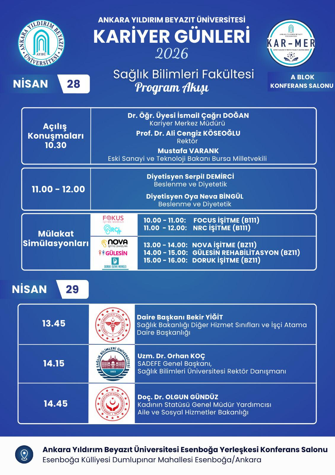 28 Nisan 2026 Kariyer Günü Sağlık Bilimleri FakültesiProgram Akışı
