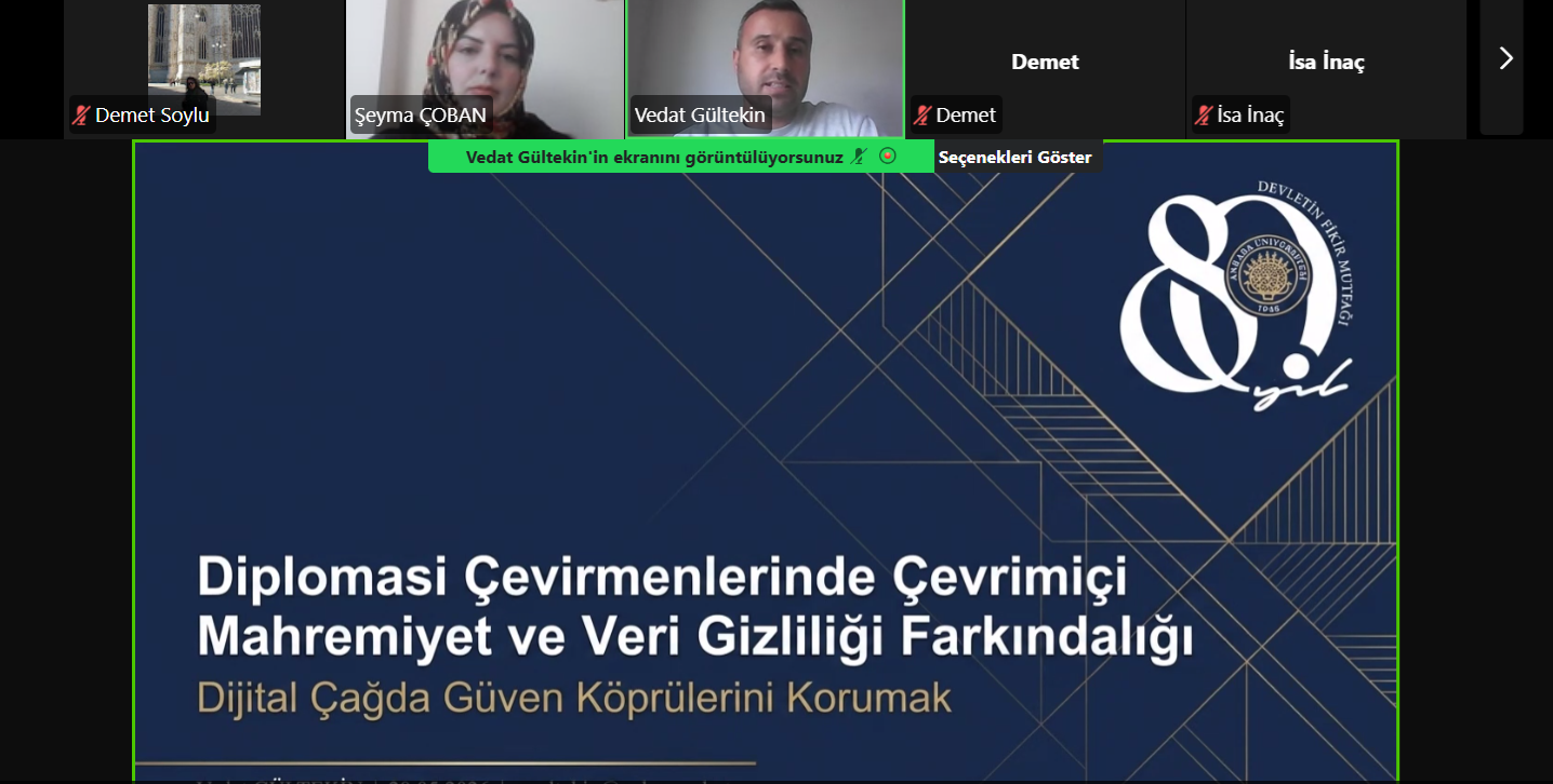 Online sunum esnasında alınmış bir ekran görüntüsü