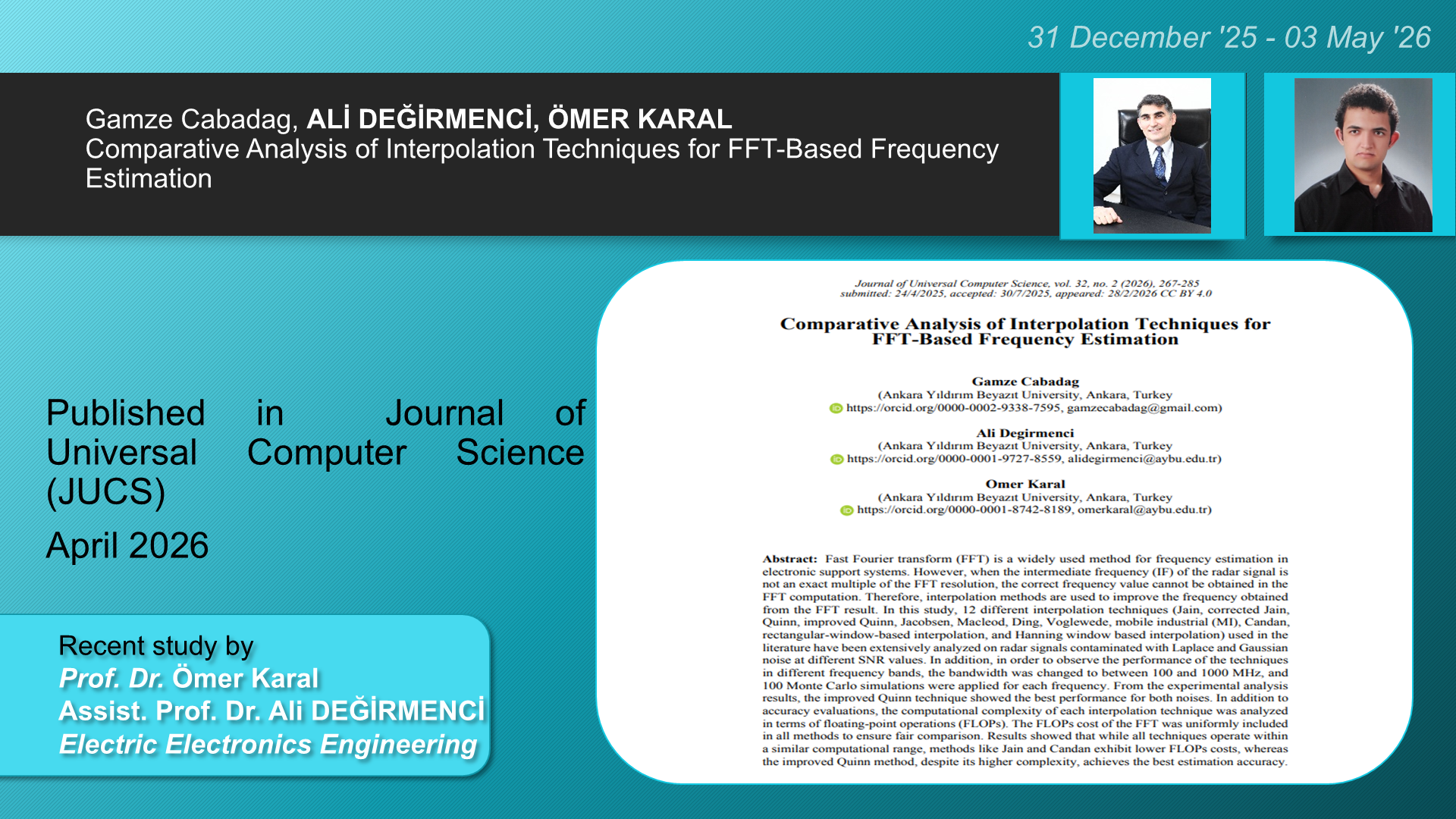 Comparative Analysis of Interpolation Techniques for FFT-Based Frequency Estimation adlı Gamze Cabadag, Ali Degirmenci, Omer Karal tarafından yapılan çalışma görseli