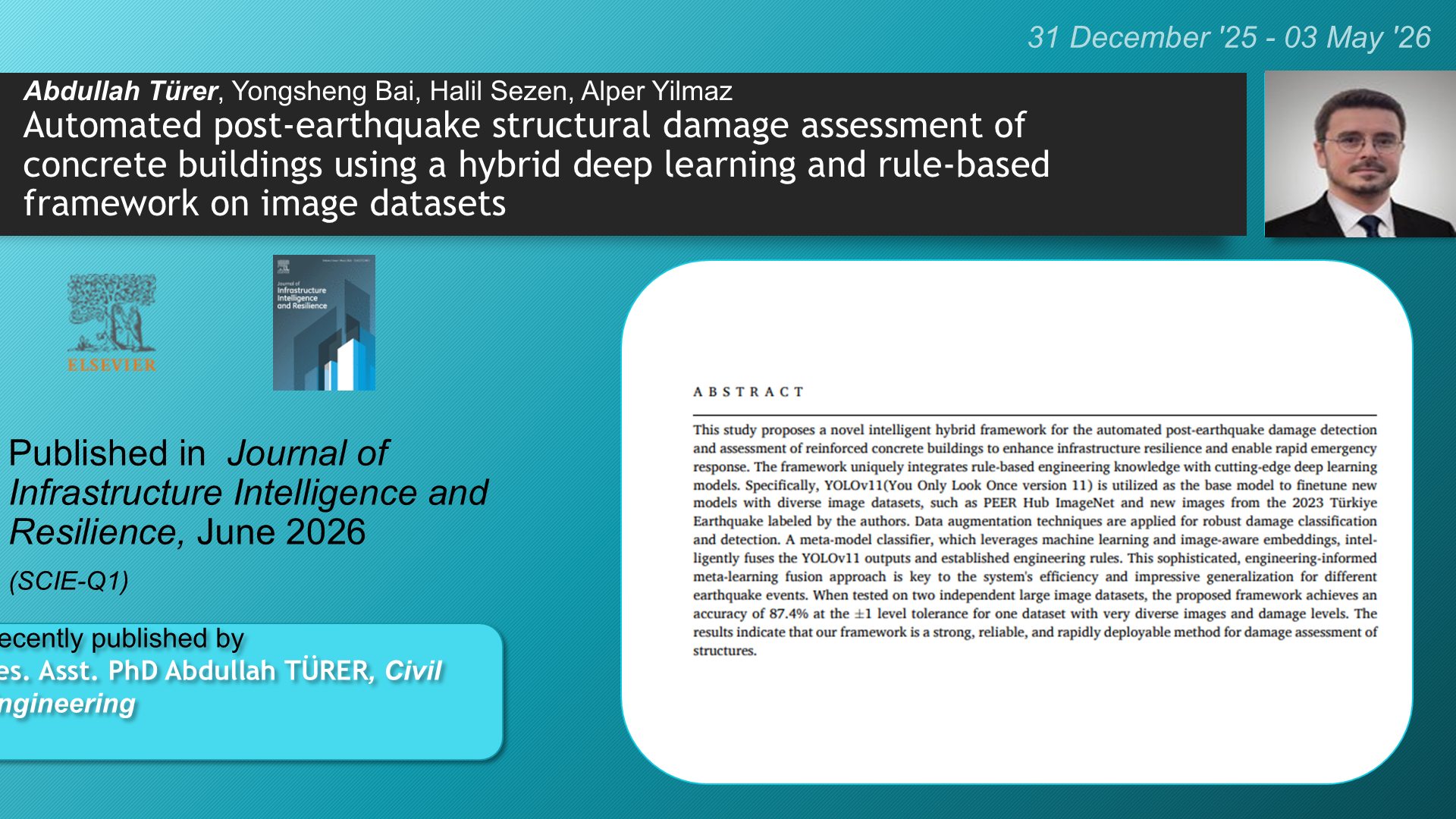 Automated post-earthquake structural damage assessment of concrete buildings using a hybrid deep learning and rule-based framework on image datasets adlı Abdullah Türer, Yongsheng Bai, Halil Sezen, Alper Yilmaz tarafından yapılan çalışma görseli