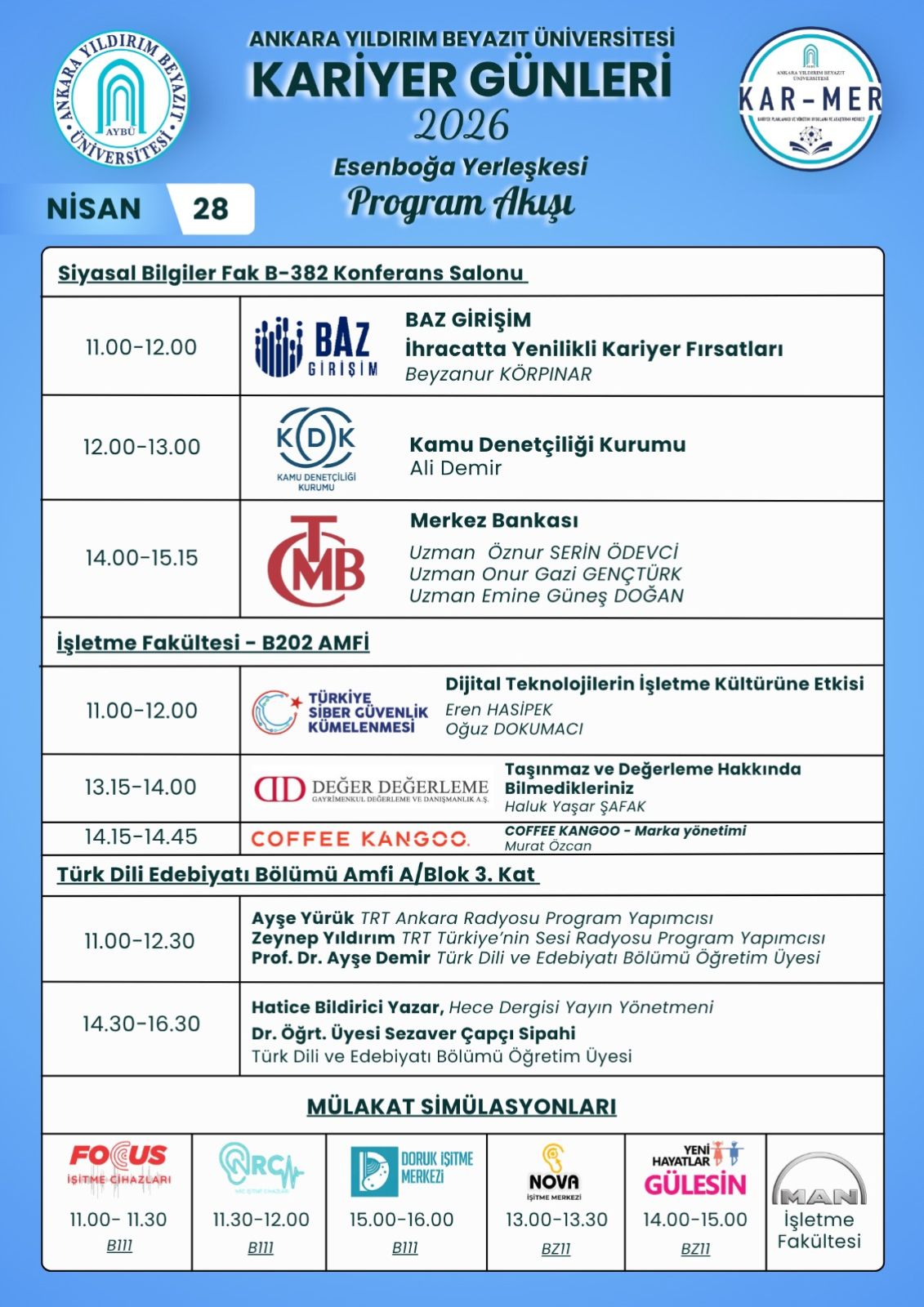 28 Nisan 2026 Kariyer Günleri Program akışı devamı