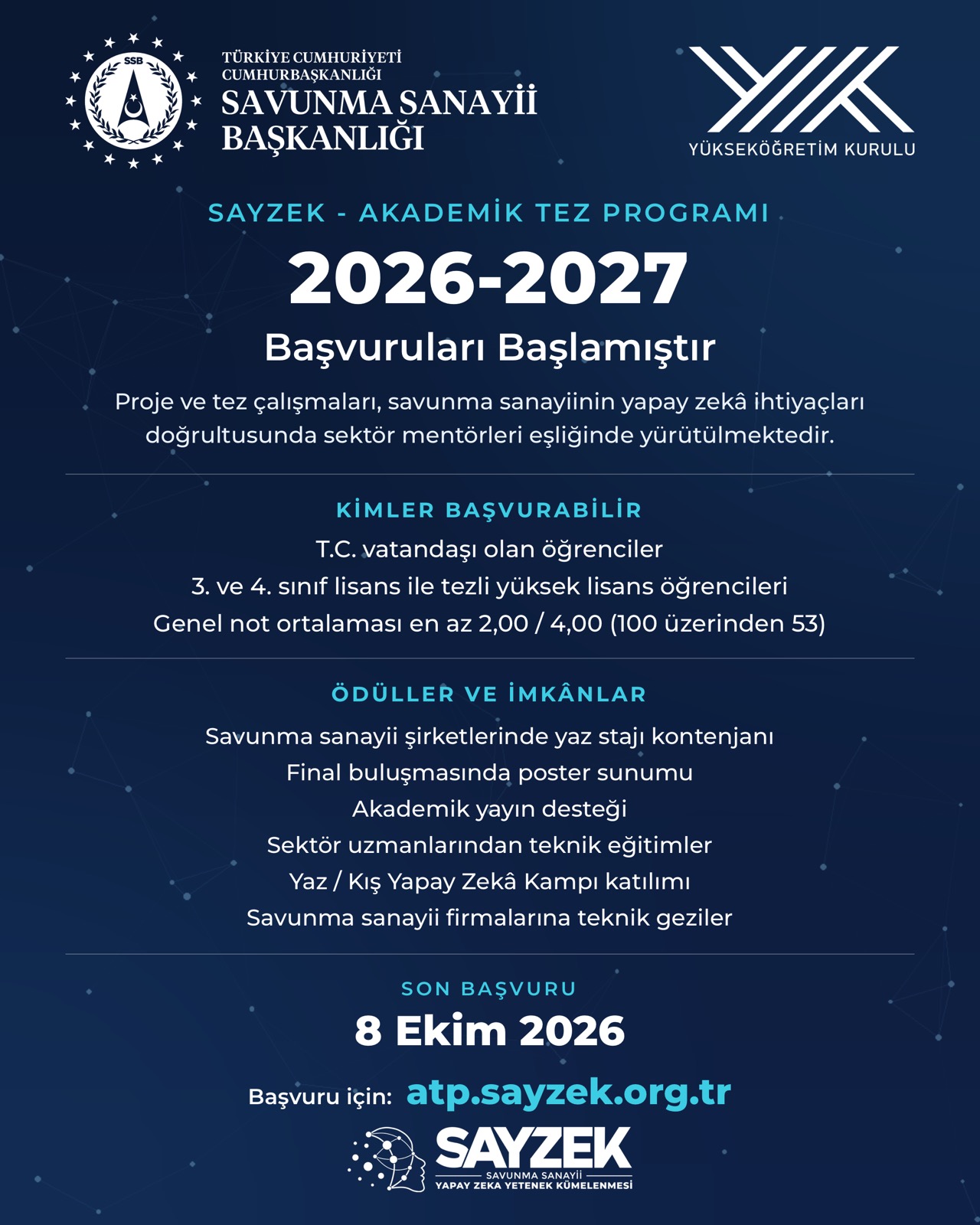 SAYZEK-ATP 2026-2027 Dönemi Başvuruları Devam Ediyor