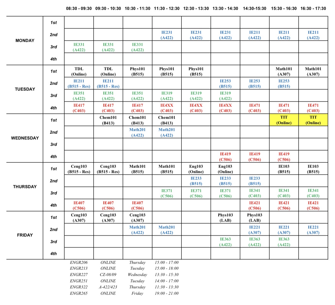Course schedule 