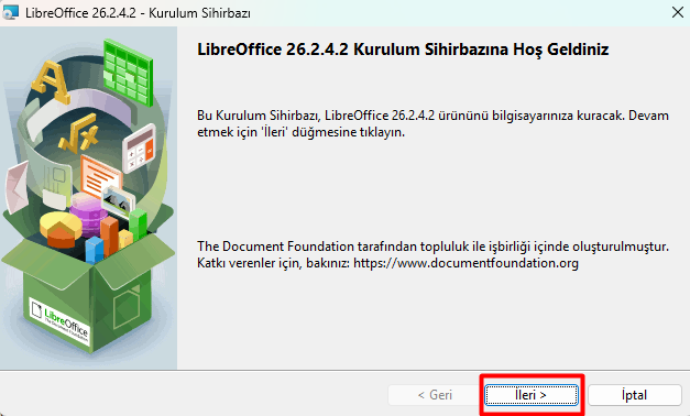 LibreOffice kurulum adım 1