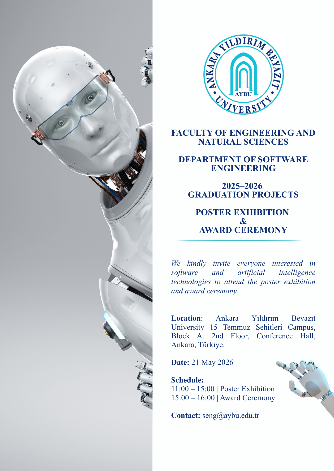 AYBÜ Yazılım Mühendisliği Bölümü 2025–2026 Bitirme Projeleri Poster Sergisi ve Ödül Töreni afişi.