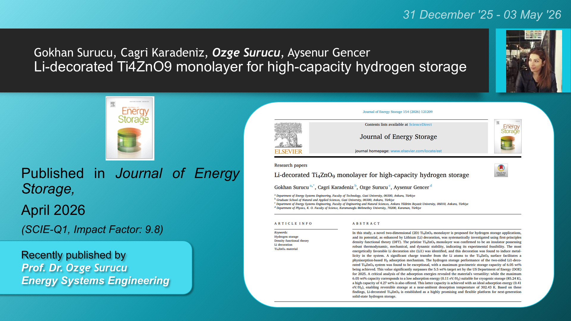 Li-decorated Ti4ZnO9 monolayer for high-capacity hydrogen storage adlı Gokhan Surucu, Cagri Karadeniz, Ozge Surucu, Aysenur Gencer tarafından yapılan çalışma görseli