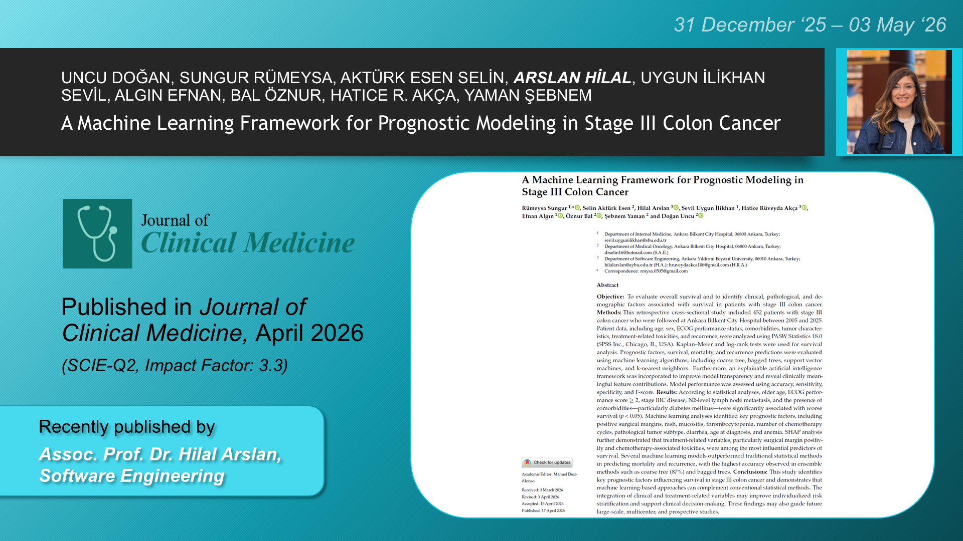 A Machine Learning Framework for Prognostic Modeling in Stage III Colon Cancer adlı UNCU DOĞAN, SUNGUR RÜMEYSA, AKTÜRK ESEN SELİN, ARSLAN HİLAL, UYGUN İLİKHAN SEVİL, ALGIN EFNAN, BAL ÖZNUR, HATICE R. AKÇA, YAMAN ŞEBNEM tarafından yapılan çalışma görseli