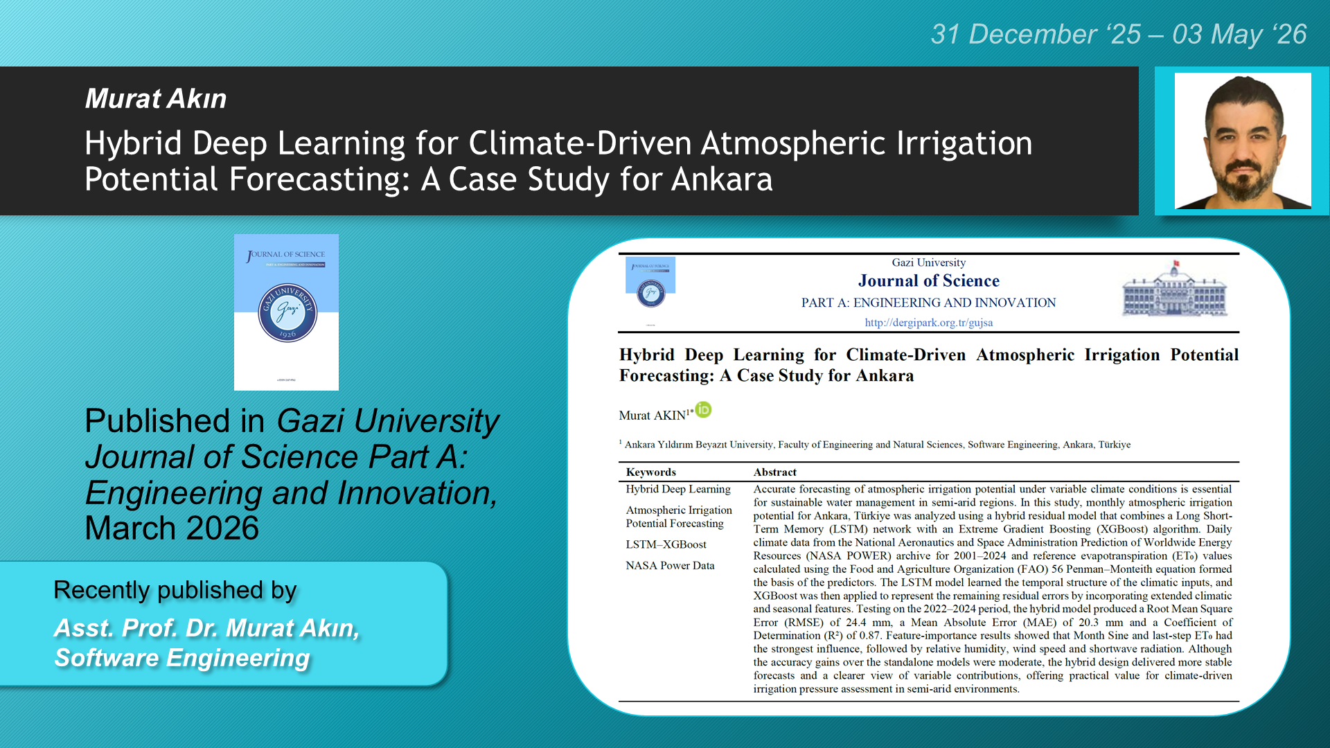 Hybrid Deep Learning for Climate-Driven Atmospheric Irrigation Potential Forecasting: A Case Study for Ankara adlı Murat Akın tarafından yapılan çalışma görseli