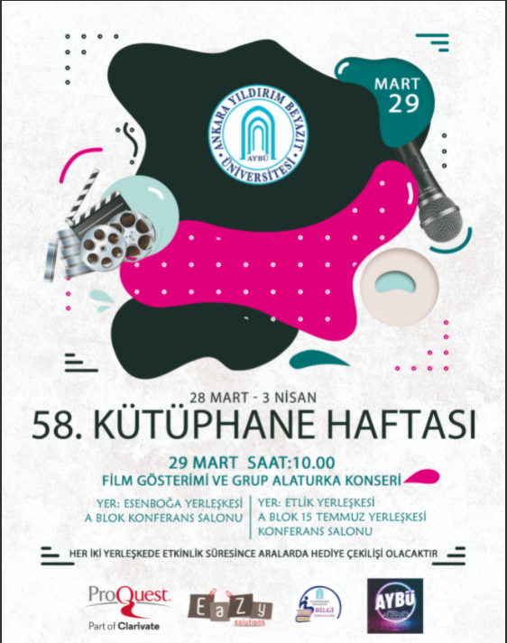 Sn. Rektörümüzün 58. Kütüphane Haftası Mesajı ve AYBÜ Kütüphane Haftası Programı için tıklayınız.