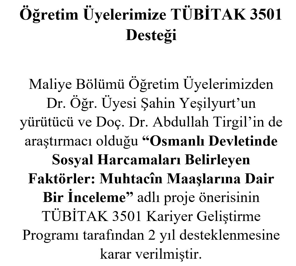 Öğretim Üyelerimize TÜBİTAK 3501 Desteği