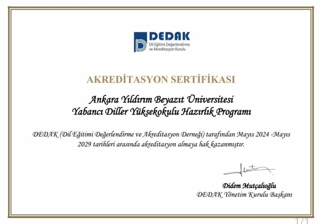 AYBÜ Yabancı Diller Yüksekokulu DEDAK'tan 5 Yıl Süreyle Tam Akreditasyon Aldı