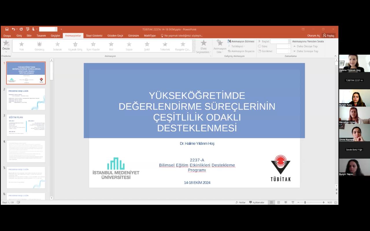 Bölümümüz öğretim üyesi Doç. Dr. Burçin Aysu, TÜBİTAK 2237A kapsamında desteklenen Değerlendirme Süreçlerinin Çeşitlilik Odaklı Desteklenmesi isimli projede bir haftalık eğitim almaya hak kazanmıştır.
