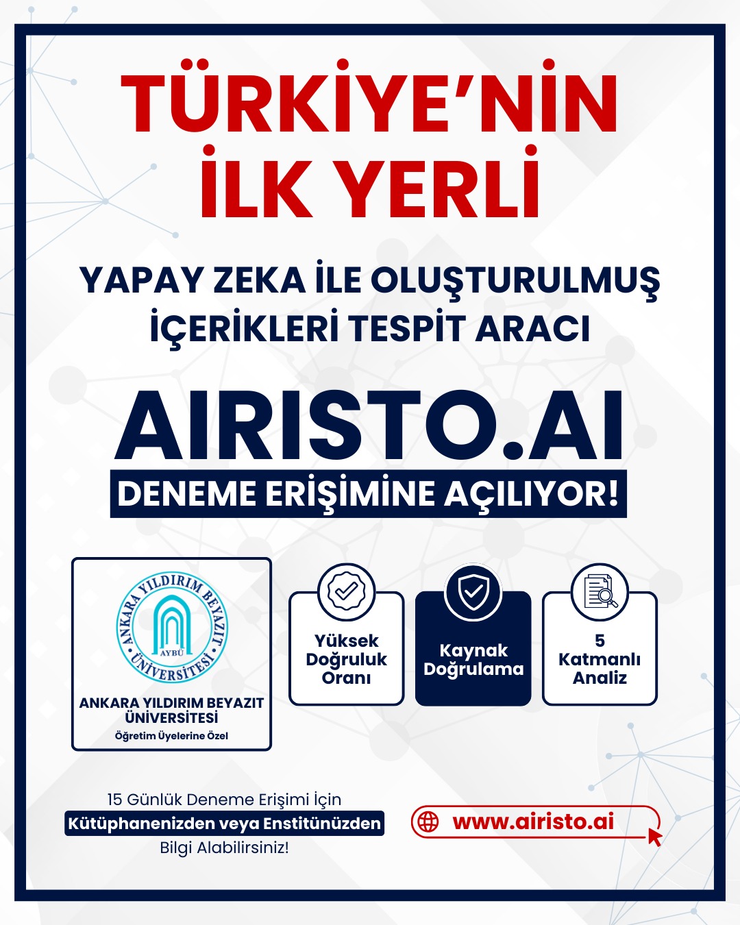 Airisto.ai, yapay zekâ içerik tespit aracı, 10 Ekim 2025 tarihine kadar deneme erişimine açılmıştır.