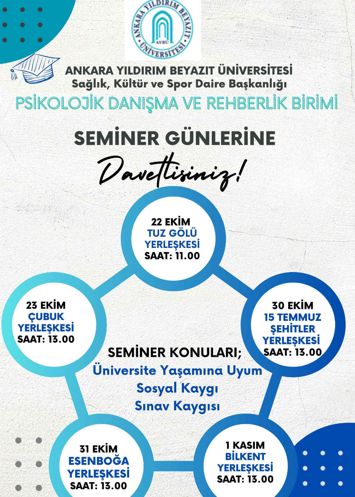 "Üniversite Yaşamına Uyum, Sosyal Kaygı ve Sınav Kaygısı" Konulu Seminerler Planlanmıştır