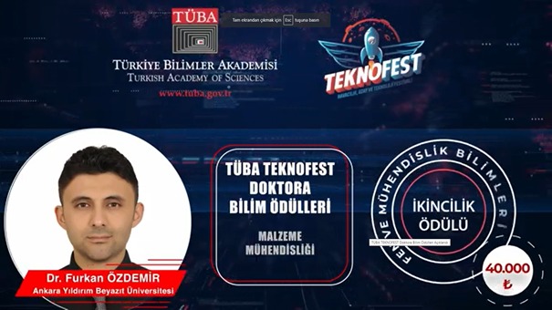 Ankara Yıldırım Beyazıt Üniversitesi Araştırma Görevlisi Furkan Özdemir, Doktora Teziyle TÜBA TEKNOFEST Doktora Bilim Ödülü Kazandı