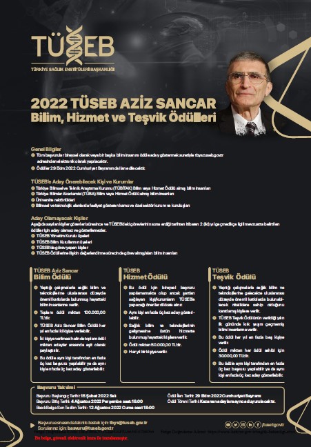 TÜSEB Aziz Sancar Bilim, Hizmet ve Teşvik Ödülleri