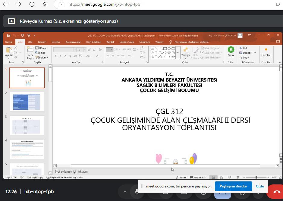 ÇGL312 Çocuk Gelişiminde Alan Çalışmaları II Bilgilendirme Toplantısı" 01.02.2025 tarihinde gerçekleştirilmiştir.