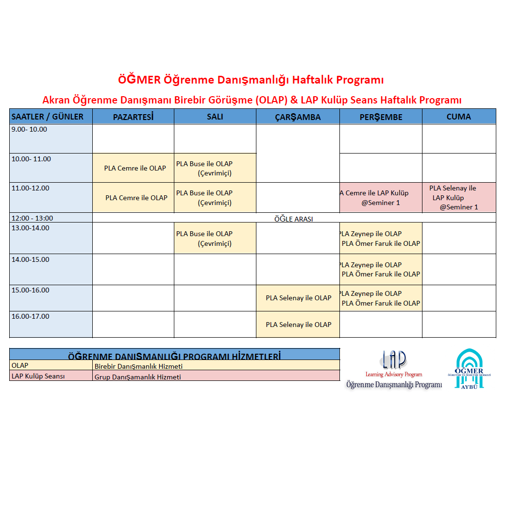 Öğrenme Danışmanlığı Haftalık Programı