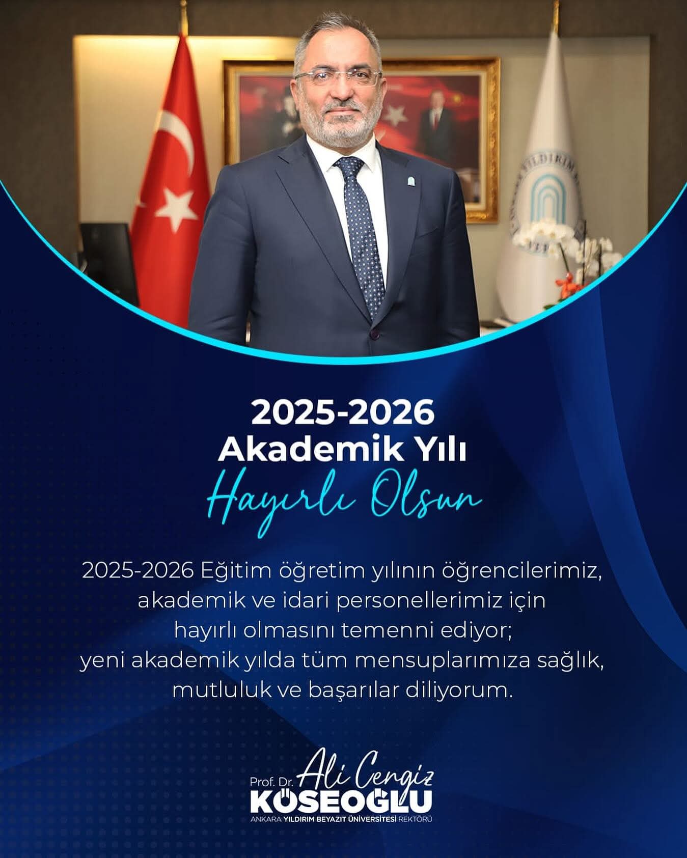 2025-2026 Eğitim öğretim yılının öğrencilerimiz, akademik ve idari personellerimiz için hayırlı olmasını temenni ediyor; yeni akademik yılda tüm mensuplarımıza sağlık, mutluluk ve başarılar diliyorum.