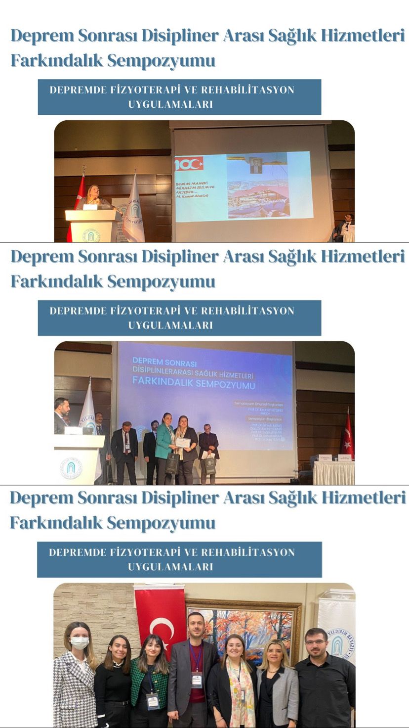 Doç. Dr. Bahar Külünkoğlu hocamız “depremde fizyoterapi ve rehabilitasyon uygulamaları” konusunu, Deprem Sonrası Disiplinler Arası Bakış Açısıyla Sağlık Hizmetleri Farkındalık Sempozyumu'nda sunmuştur