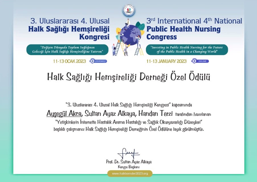 Arş. Gör. Ayşegül Akca ve araştırma ekibi çalışmasıyla uluslararası kongrede ödül almıştır ...!!!