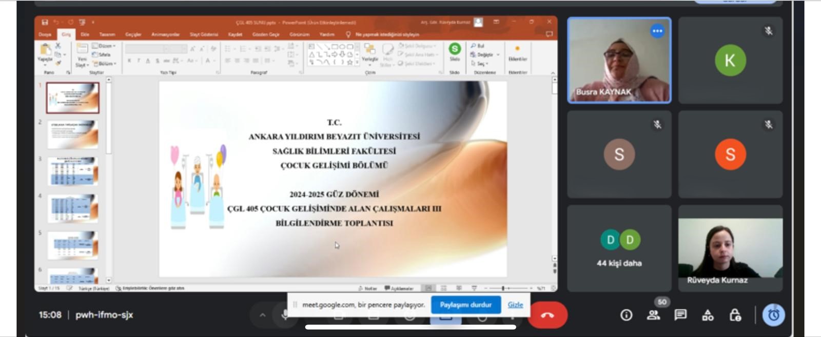 "ÇGL405 Çocuk Gelişiminde Alan Çalışmaları III Bilgilendirme Toplantısı" 25.09.2024 tarihinde gerçekleştirilmiştir.