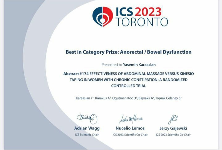Alanında En iyi Uluslararası Kongreler İçerisinde Yer Alan ''International Continence Society (ICS), 2023, Toronto'' Konferansında ''Bağırsak Disfonksiyonu'' Kategorisinde En İyi Bildiri Ödülü!